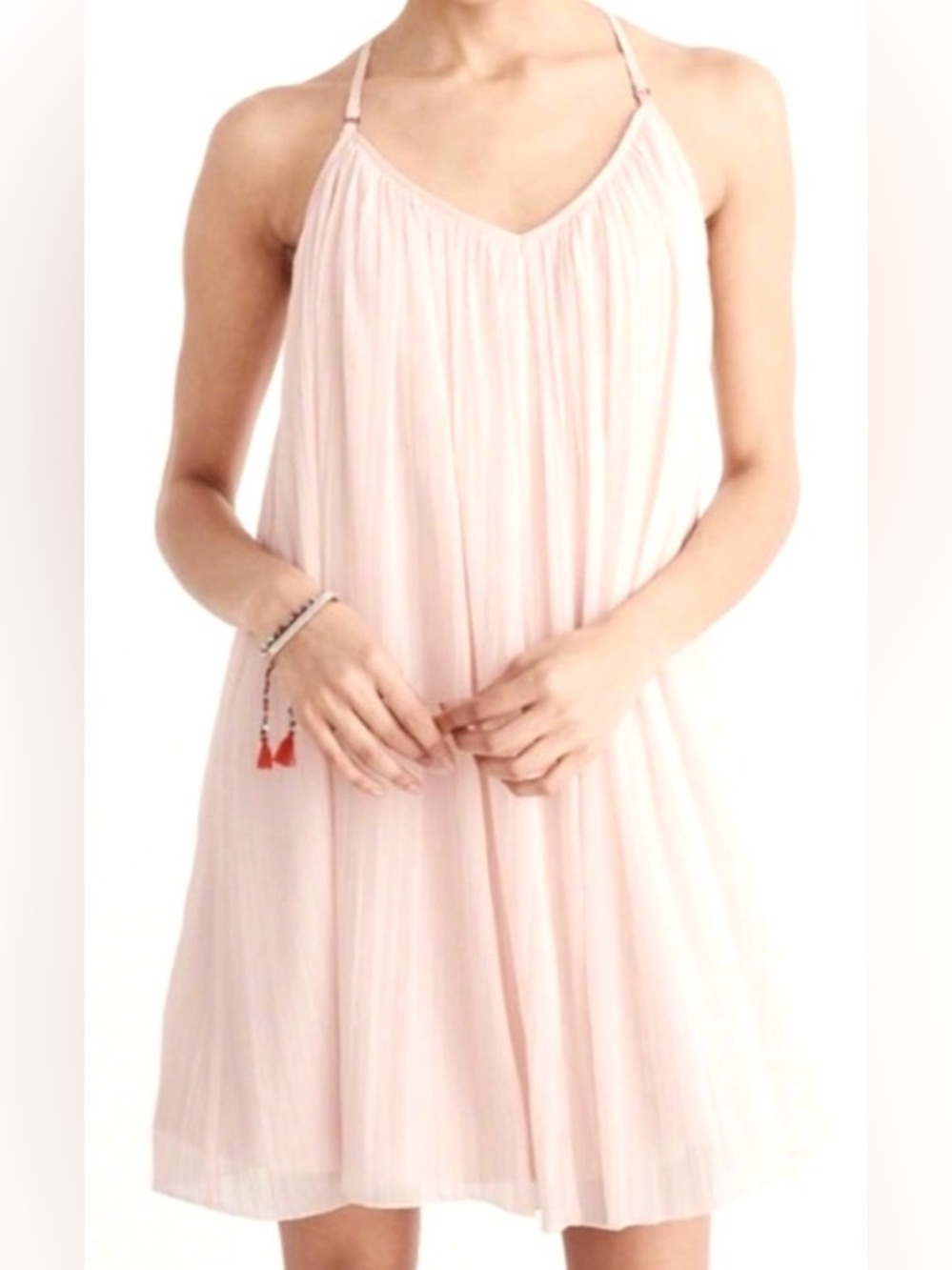 Abercrombie & Fitch Pleated Strap Mini Dress Blush Baby Pink Chiffon Flowy Small